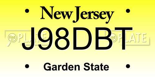 J98DBT New Jersey License Plate