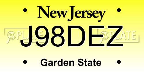 J98DEZ New Jersey License Plate