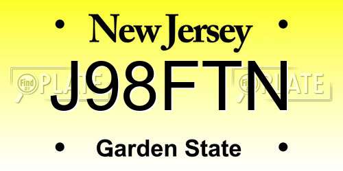 J98FTN New Jersey License Plate
