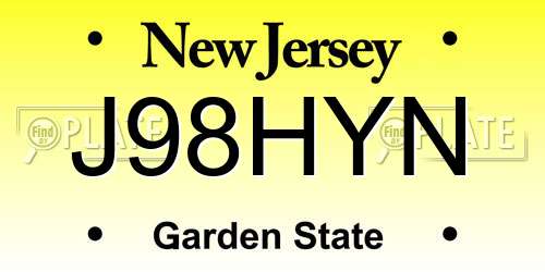 J98HYN New Jersey License Plate