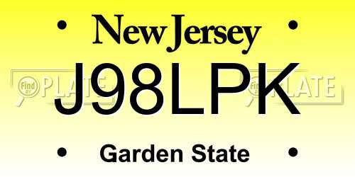 J98LPK New Jersey License Plate