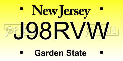 J98RVW New Jersey License Plate