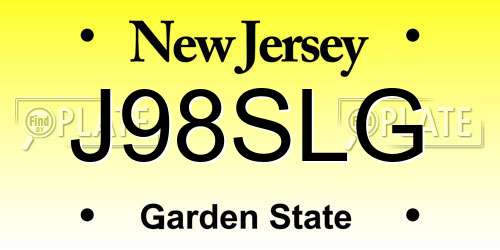 J98SLG New Jersey License Plate
