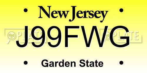 J99FWG New Jersey License Plate