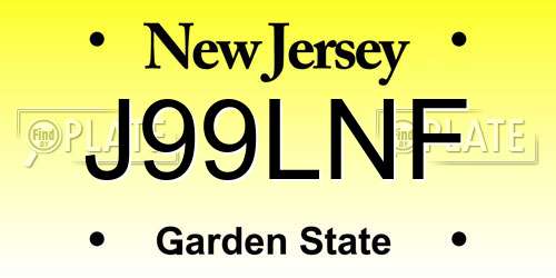 J99LNF New Jersey License Plate