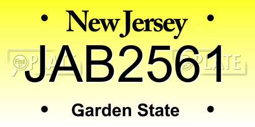 JAB2561 New Jersey License Plate