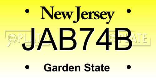JAB74B New Jersey License Plate