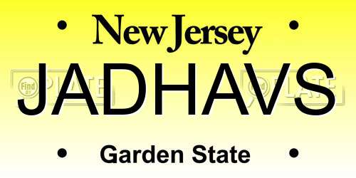JADHAVS New Jersey License Plate