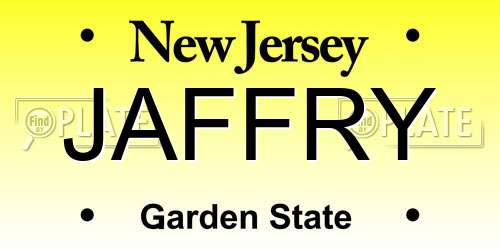 JAFFRY New Jersey License Plate