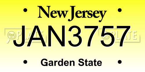 JAN3757 New Jersey License Plate