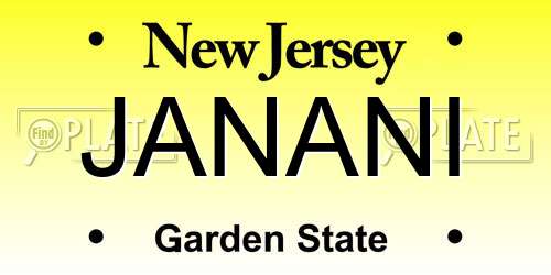 JANANI New Jersey License Plate