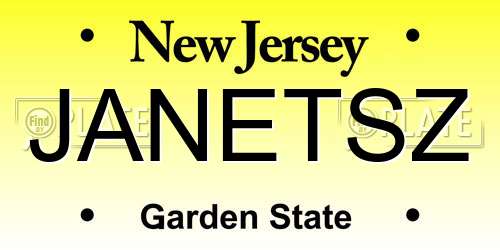JANETSZ New Jersey License Plate