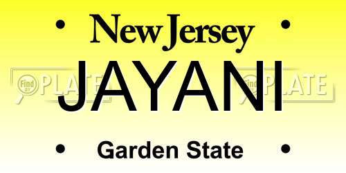 JAYANI New Jersey License Plate