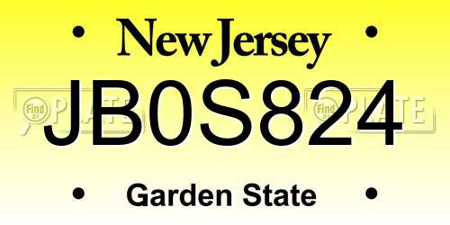 JB0S824 New Jersey License Plate