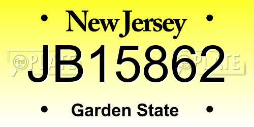 JB15862 New Jersey License Plate