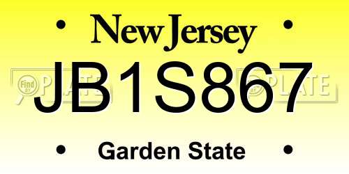 JB1S867 New Jersey License Plate
