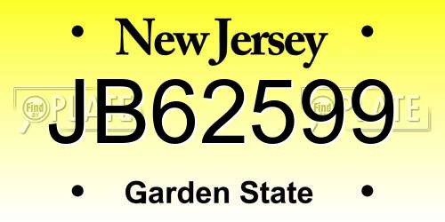 JB62599 New Jersey License Plate