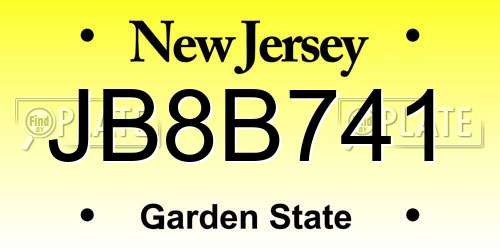JB8B741 New Jersey License Plate
