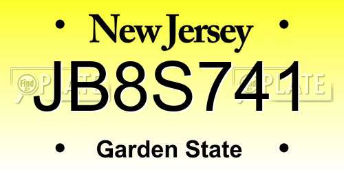 JB8S741 New Jersey License Plate