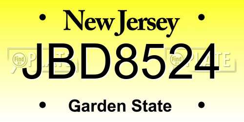 JBD8524 New Jersey License Plate