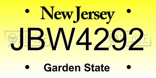JBW4292 New Jersey License Plate