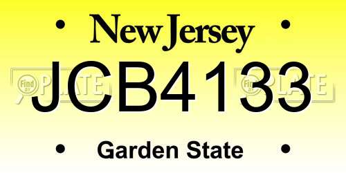 JCB4133 New Jersey License Plate