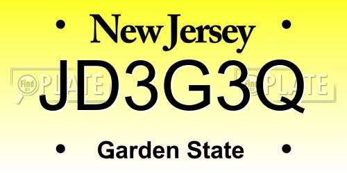 JD3G3Q New Jersey License Plate