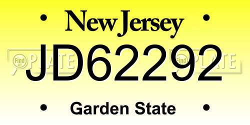 JD62292 New Jersey License Plate