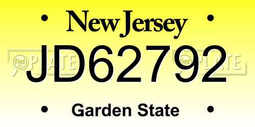 JD62792 New Jersey License Plate