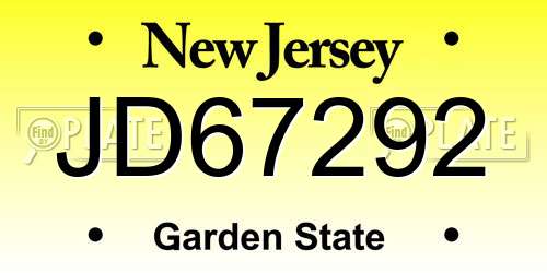 JD67292 New Jersey License Plate