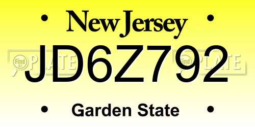 JD6Z792 New Jersey License Plate