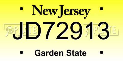 JD72913 New Jersey License Plate