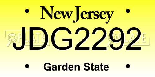 JDG2292 New Jersey License Plate