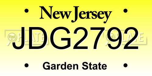 JDG2792 New Jersey License Plate