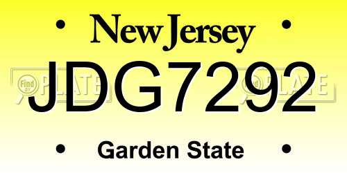 JDG7292 New Jersey License Plate