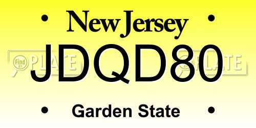 JDQD80 New Jersey License Plate
