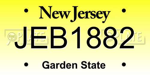 JEB1882 New Jersey License Plate