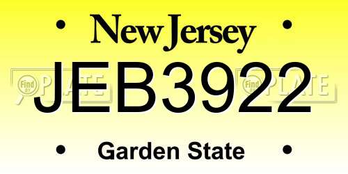JEB3922 New Jersey License Plate