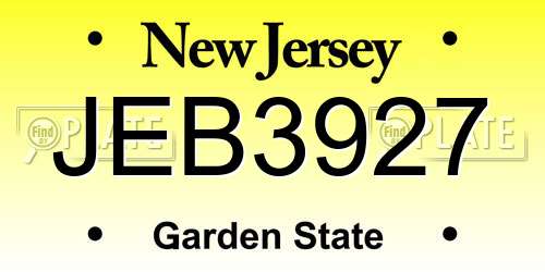 JEB3927 New Jersey License Plate