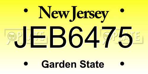 JEB6475 New Jersey License Plate