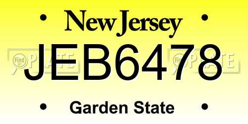 JEB6478 New Jersey License Plate