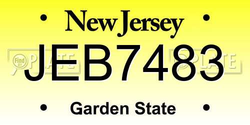 JEB7483 New Jersey License Plate