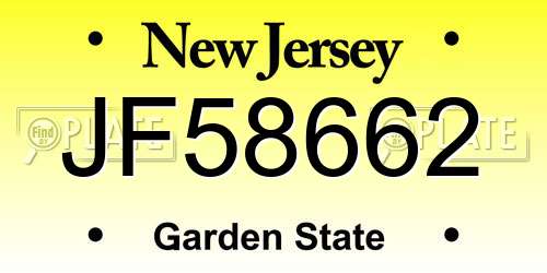 JF58662 New Jersey License Plate
