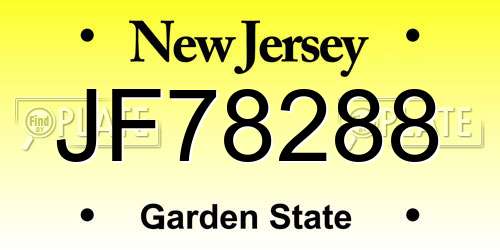 JF78288 New Jersey License Plate