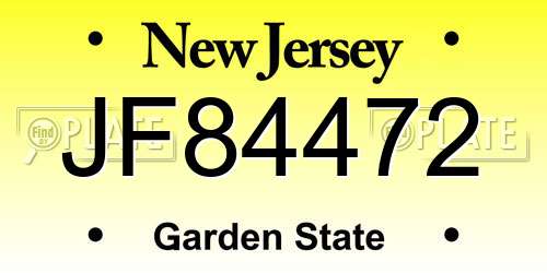 JF84472 New Jersey License Plate