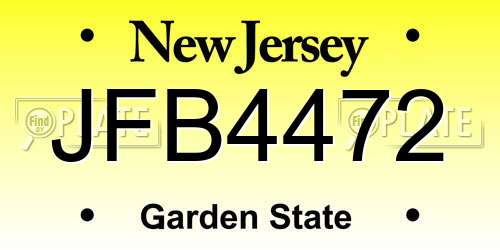 JFB4472 New Jersey License Plate