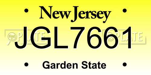 JGL7661 New Jersey License Plate