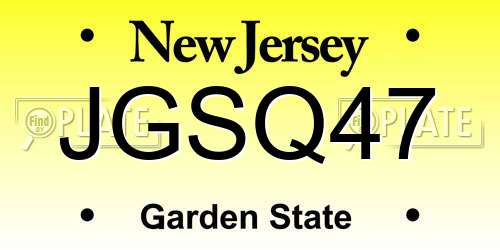JGSQ47 New Jersey License Plate