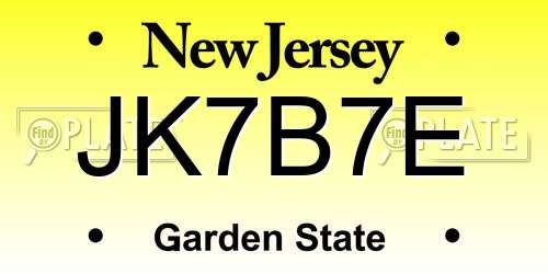 JK7B7E New Jersey License Plate
