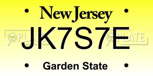 JK7S7E New Jersey License Plate